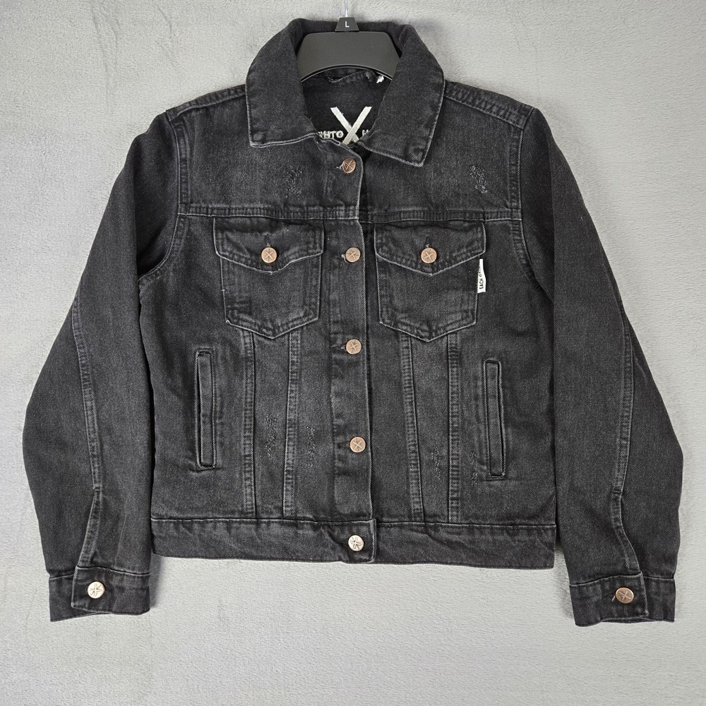 Each X Other Denim Jacket Womrns XS‎ Black Jean Trucker Pockets Embroidered Rare